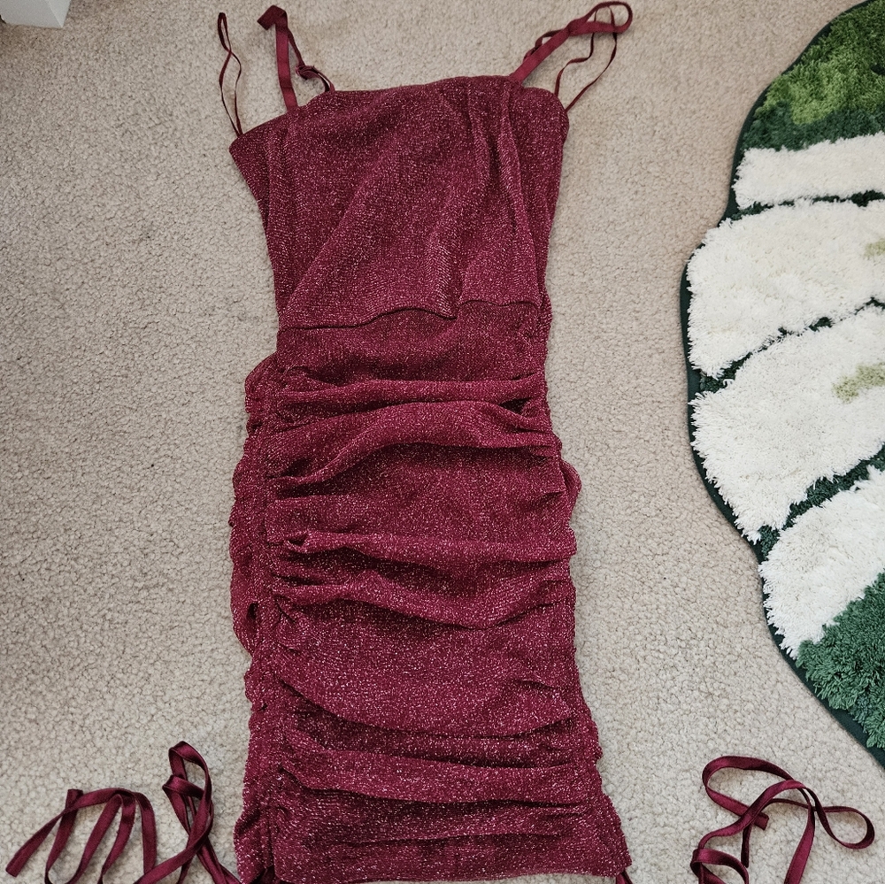 showpo time stands still metallic sparkle ruched dress